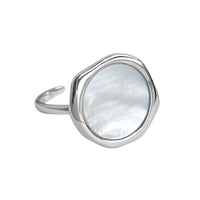 Round Mother of Pearl Silver Adjustable Ring