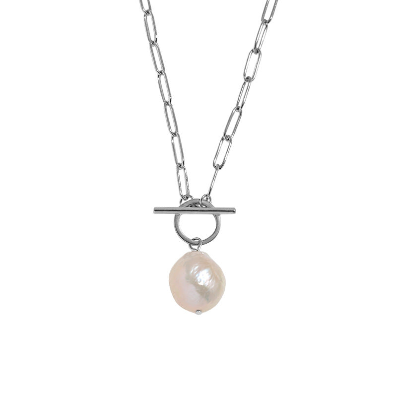 Natural Pearl Hollow Chain Silver Necklace
