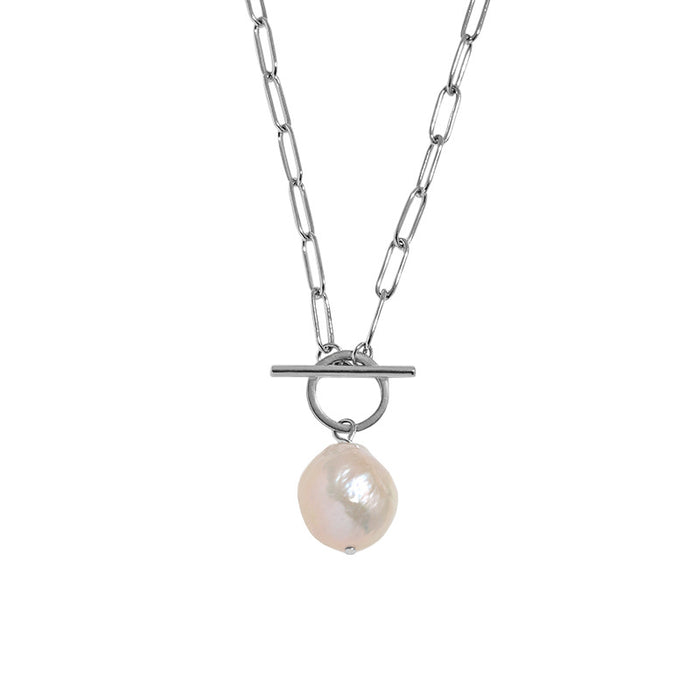 Natural Pearl Hollow Chain Silver Necklace