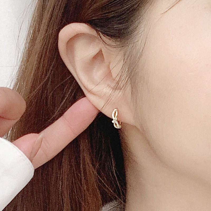 Mini Bow-Knot Silver Hoop Earrings