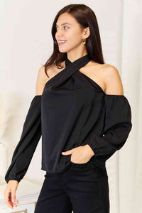 Double Take Grecian Cold Shoulder Blouse
