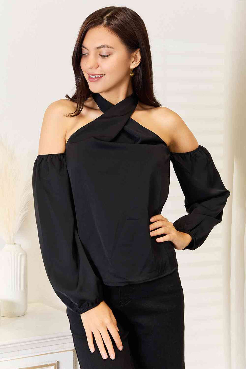 Double Take Grecian Cold Shoulder Blouse