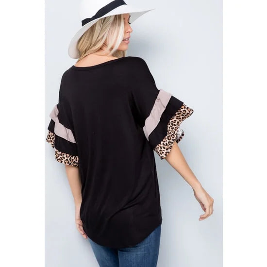 Leopard Ruffle Short Sleeve Shirt - The GlamBox Jewels Boutique