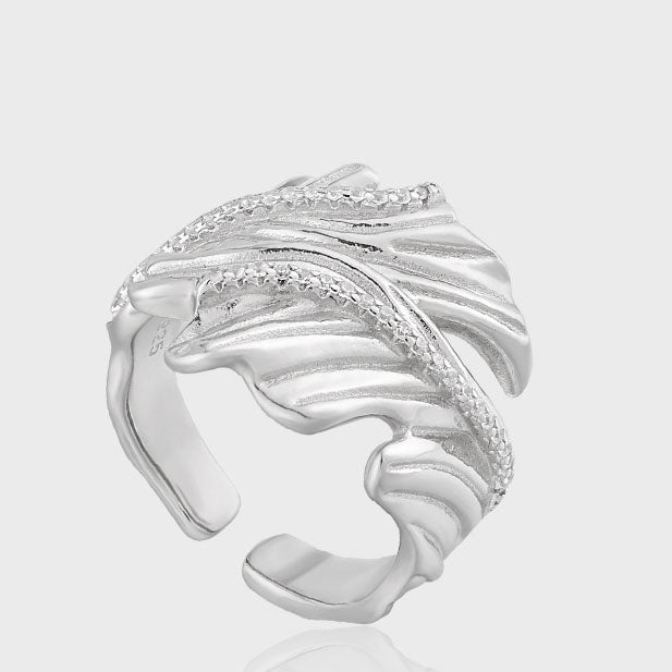 CZ Feather Silver Adjustable Ring