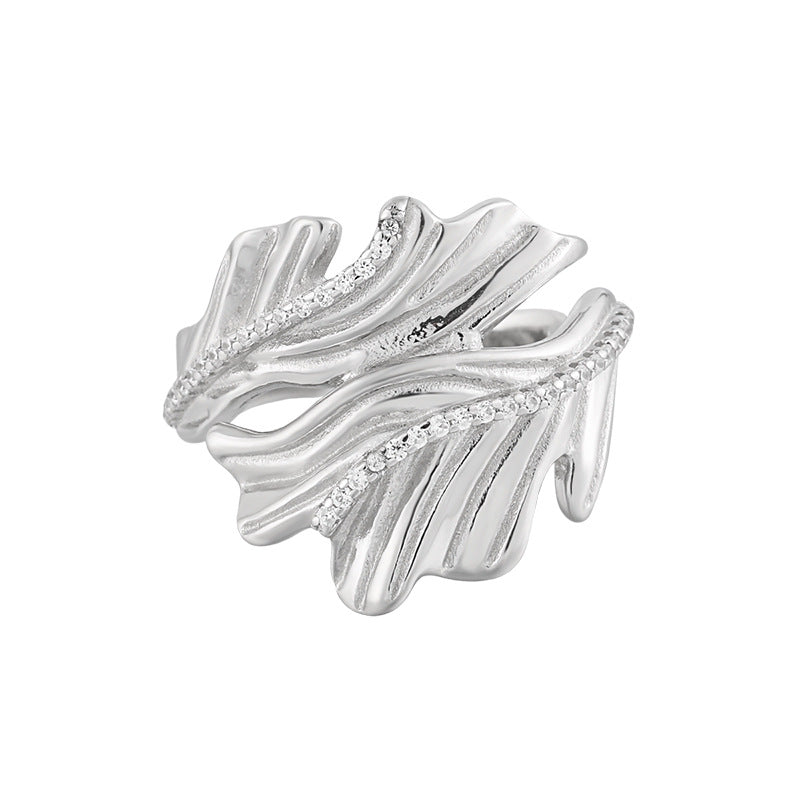 CZ Feather Silver Adjustable Ring