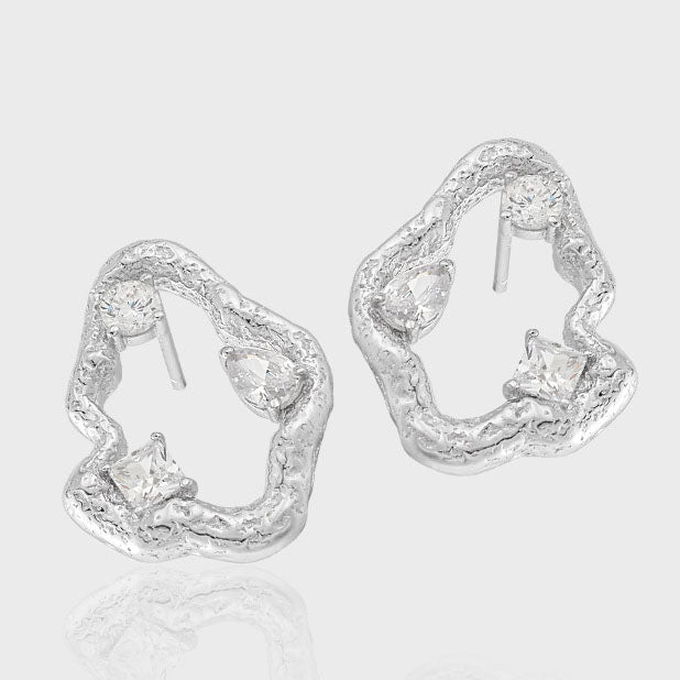 Hollow CZ Cloud Silver Stud Earrings