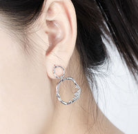 Round CZ Circles Silver Dangling Earrings