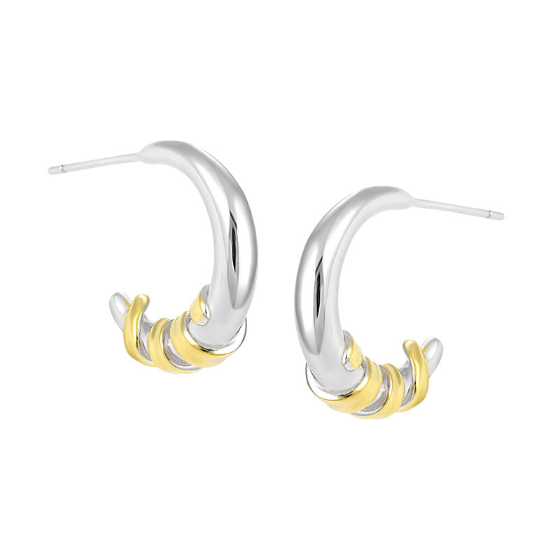Two-toned Croissant C Shape Hoop Earrings