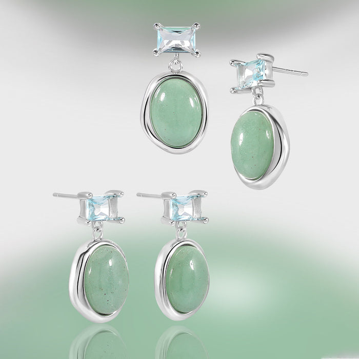 Elegant Green Oval Aventurine Earrings