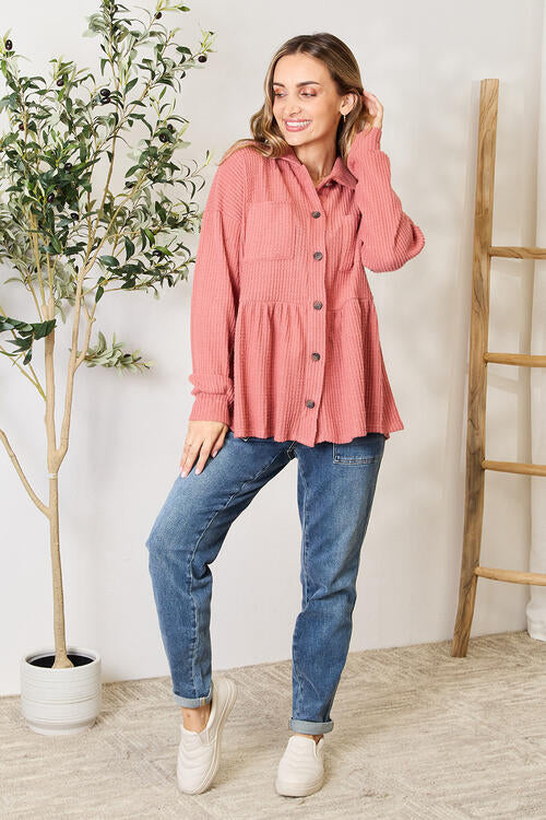 Heimish Waffle-Knit Button Down Blouse