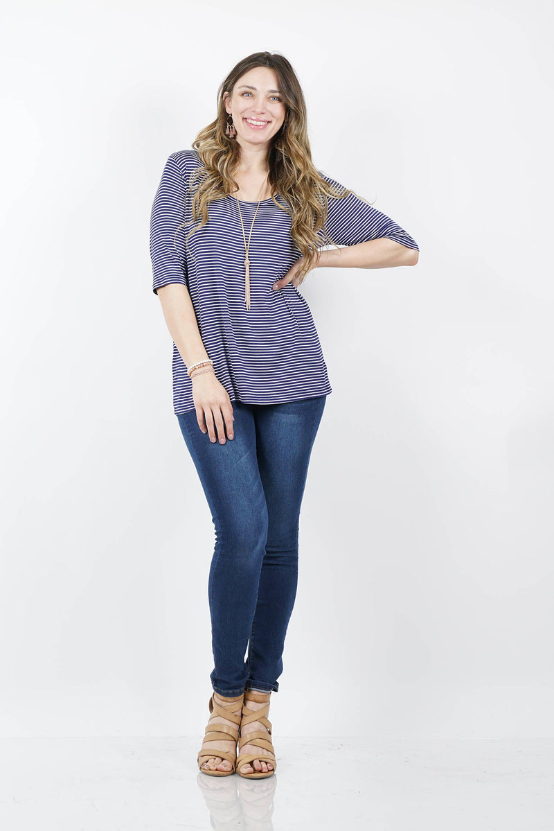Pinstripe Scoop Neck Tee - The GlamBox Jewels Boutique