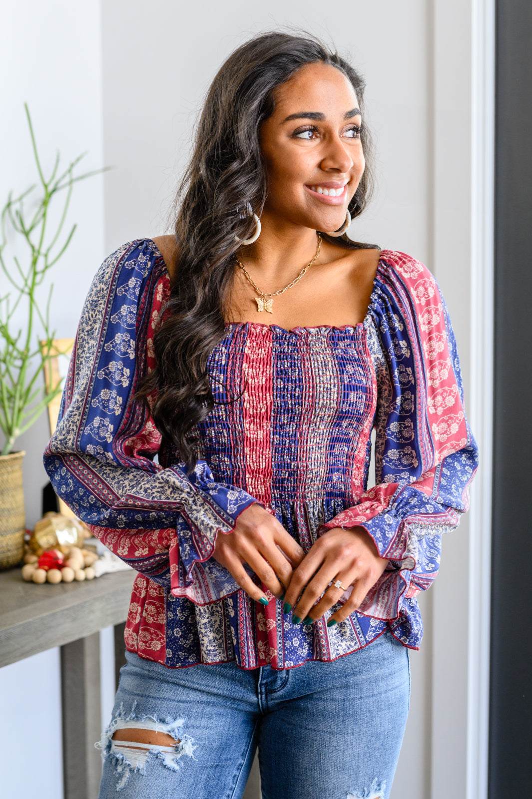 Afternoon Tea Smocked Long Sleeve Blouse - The GlamBox Jewels Boutique