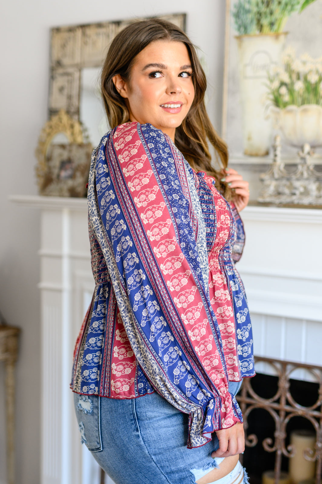 Afternoon Tea Smocked Long Sleeve Blouse - The GlamBox Jewels Boutique