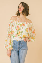 Off Shoulder Woven Printed Top - The GlamBox Jewels Boutique