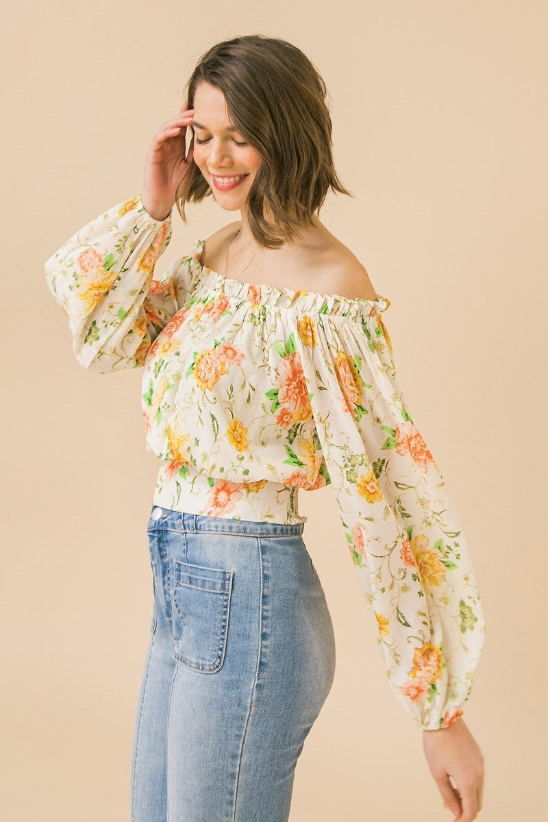 Off Shoulder Woven Printed Top - The GlamBox Jewels Boutique