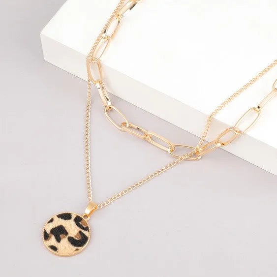 Leopard Print Round Pendant Necklace - The GlamBox Jewels Boutique