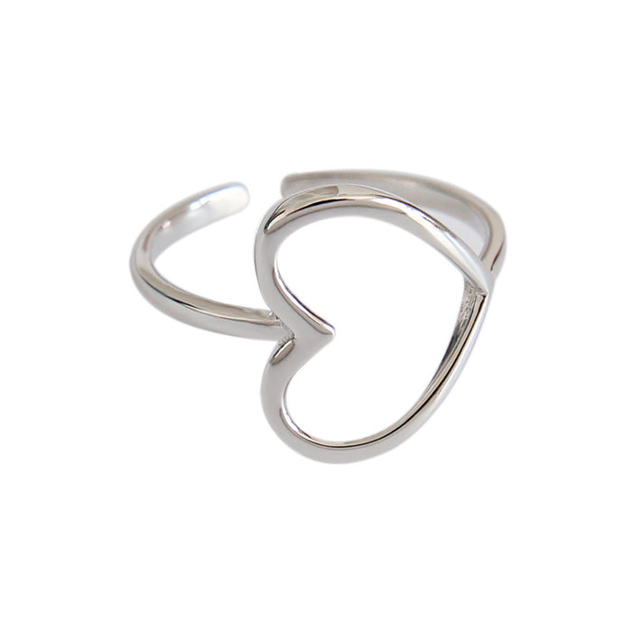 Hollow Heart Silver Adjustable Ring