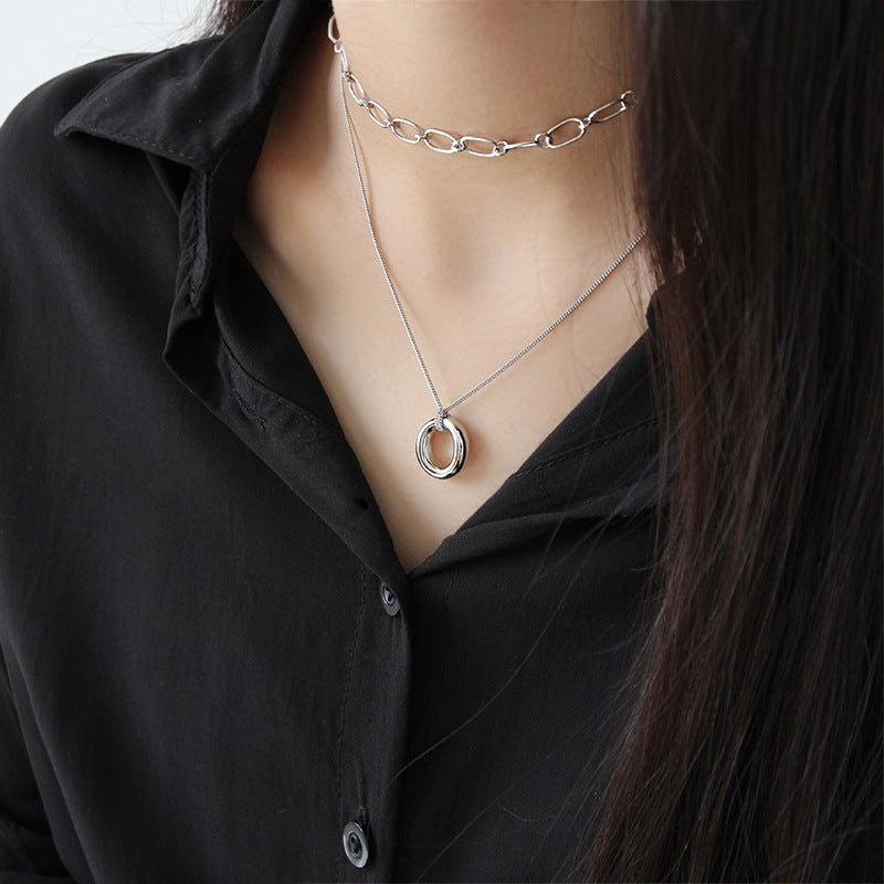 Circle Ring Silver Pendant Necklace