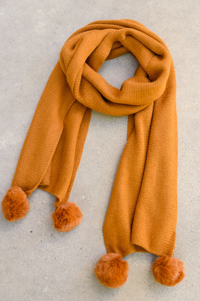 Knitted Fuzzy Pom Pom Scarf