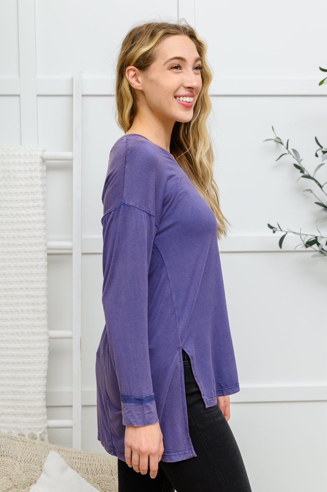 Long Sleeve Knit Top With Pocket In Denim Blue - The GlamBox Jewels Boutique