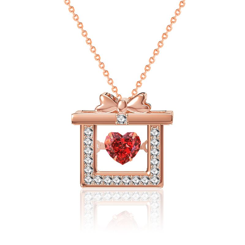 Red CZ Heart Christmas Gift Pendant Necklace