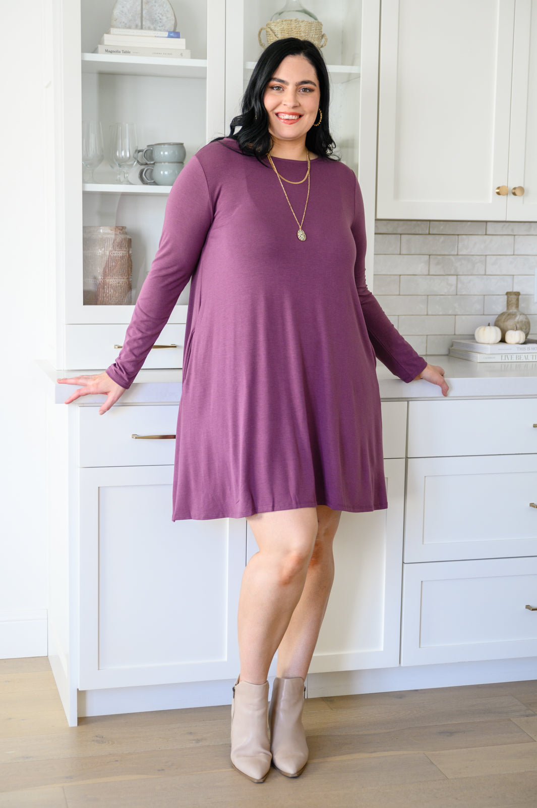 Most Reliable Long Sleeve Knit Dress In Plum - The GlamBox Jewels Boutique