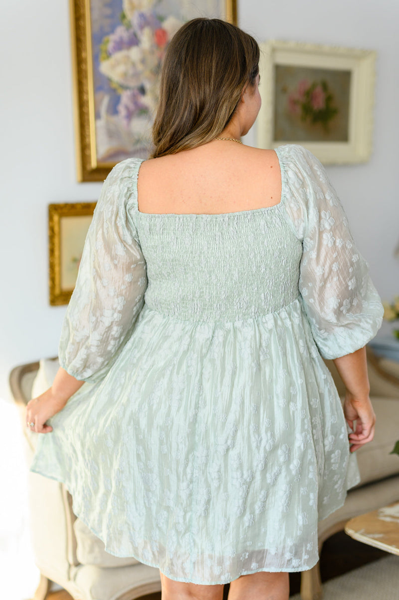 Spotting Fairies Puff Sleeve Dress in Sage - The GlamBox Jewels Boutique