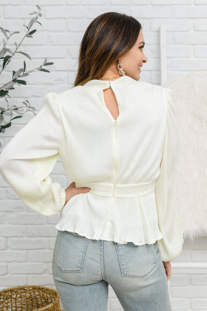 Xanidu Long Sleeve V Neck Blouse in White - The GlamBox Jewels Boutique