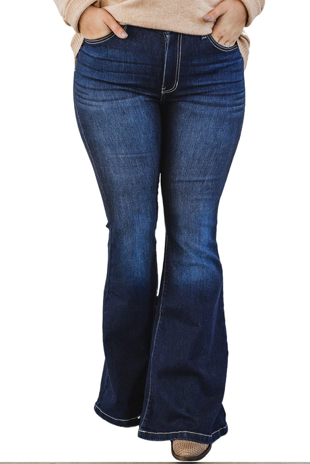 Deep Washed Plus Size Flare Jeans - The GlamBox Jewels Boutique
