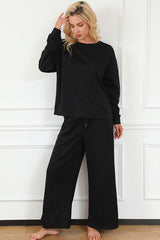 Double Take Textured Top & Drawstring Pants Set