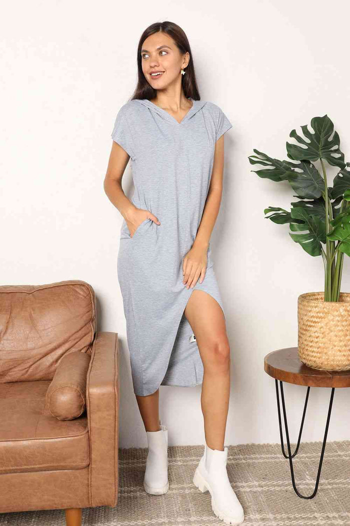 Double Take Front Slit Hooded Dress