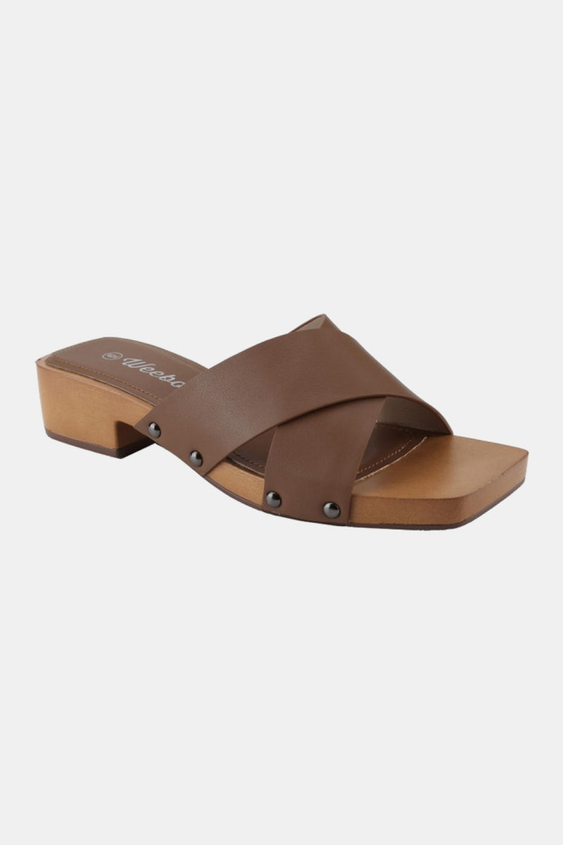 Weeboo Step Into Summer Criss Cross Wooden Clog Mule