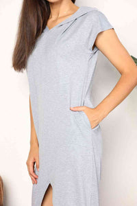 Double Take Front Slit Hooded Dress