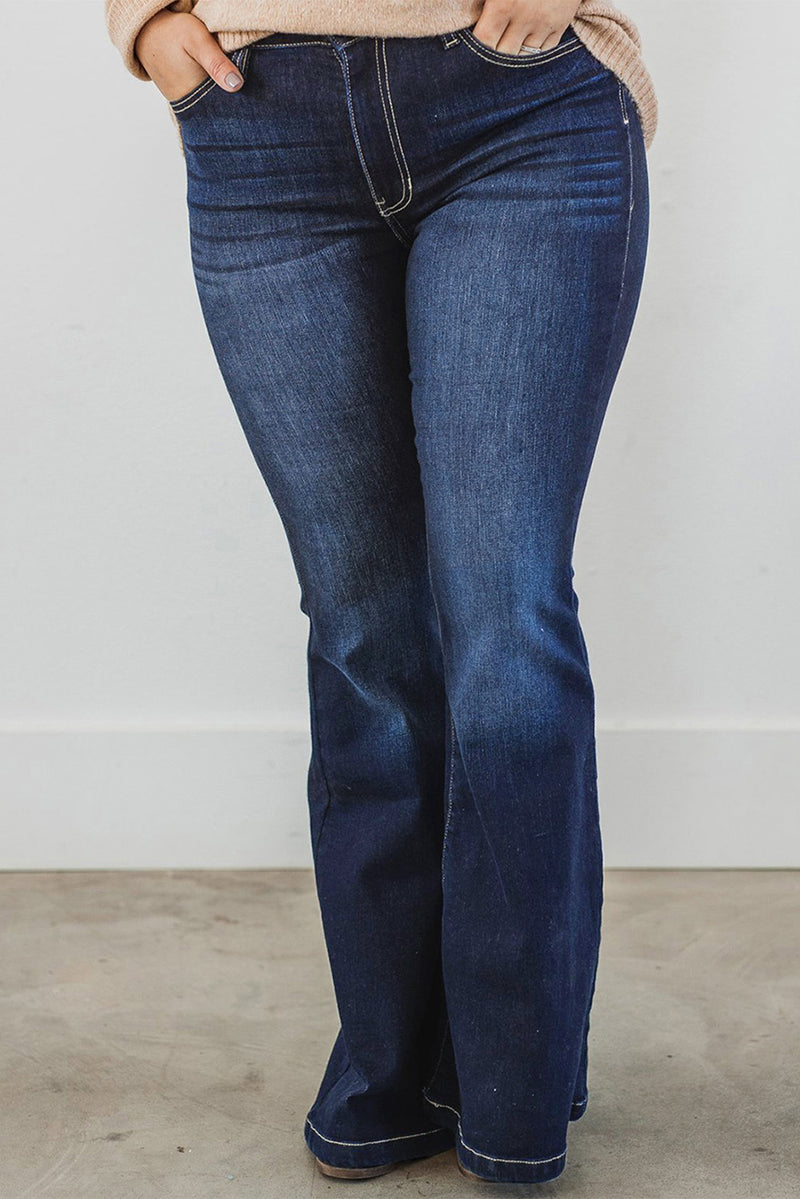 Deep Washed Plus Size Flare Jeans - The GlamBox Jewels Boutique
